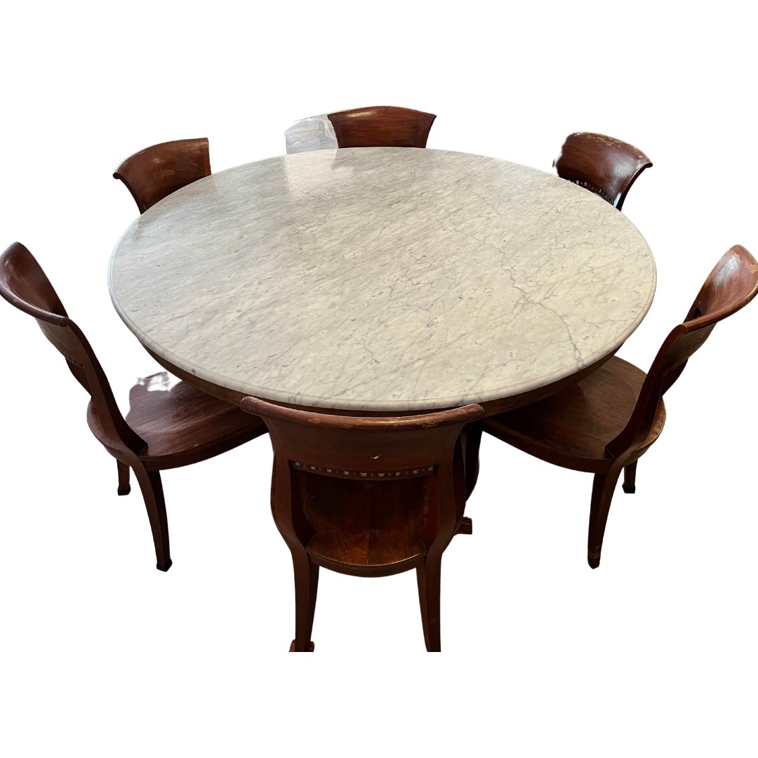 Marble top round dining tables with 6 chairs, Furniture & Home Living