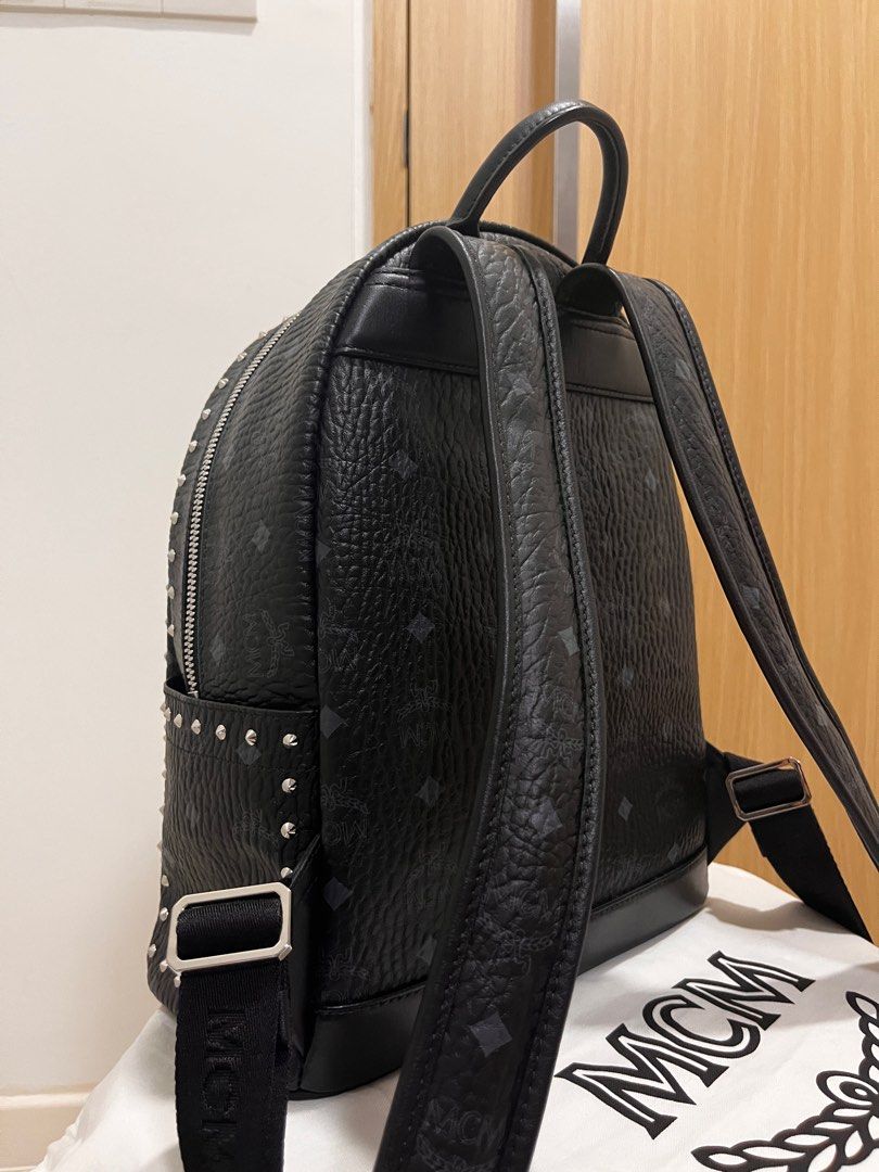 MCM Stark Backpack in Visetos Cognac & Black Nappa Leather 33 cm