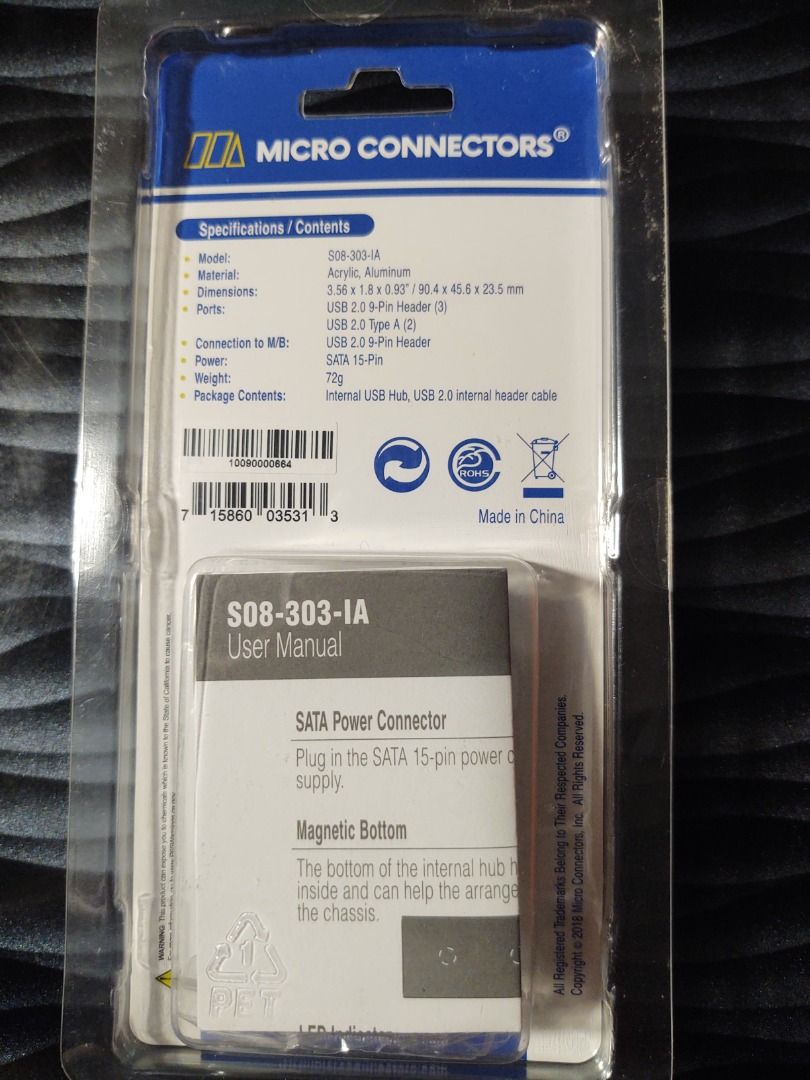 Micro Connectors Acrylic Internal USB 2.0 Hub with Base