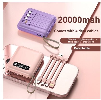 Mini Power bank 20000mAh with 4in1 DETACHABLE Cables Powerbank