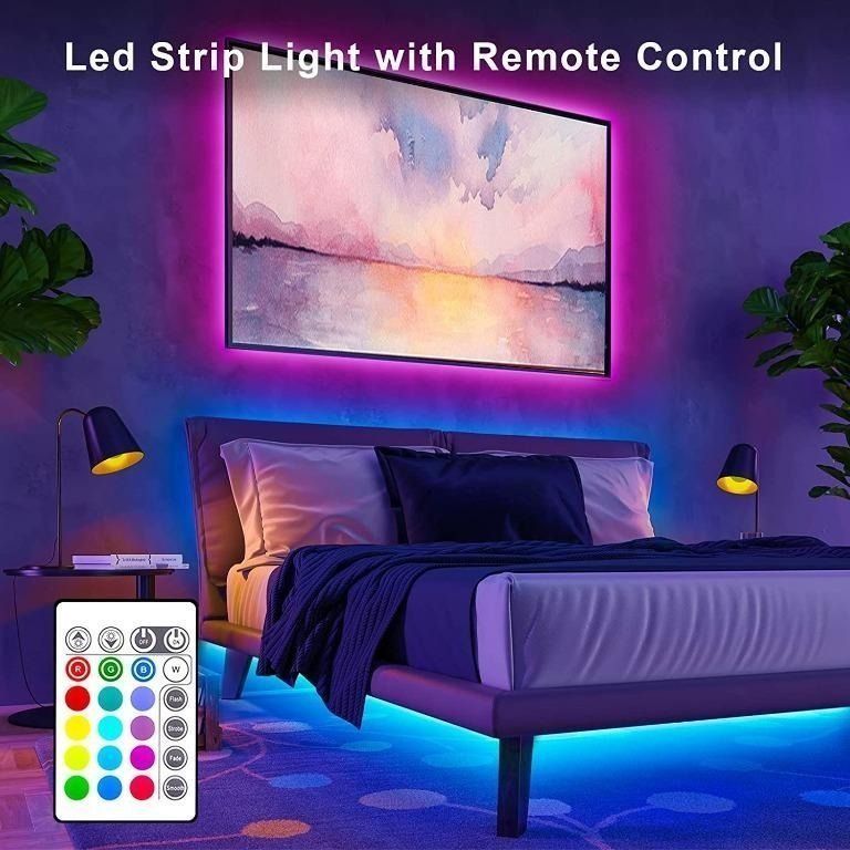 New Arrival! 🔥 LED Strip Lights 5m, RGB 5050 LEDs Colour Changing Kit with 24key Remote Control and Power Supply, Mood Led Lights for Bedroom Home Kitchen Christmas Indoor Decoration, Furniture
