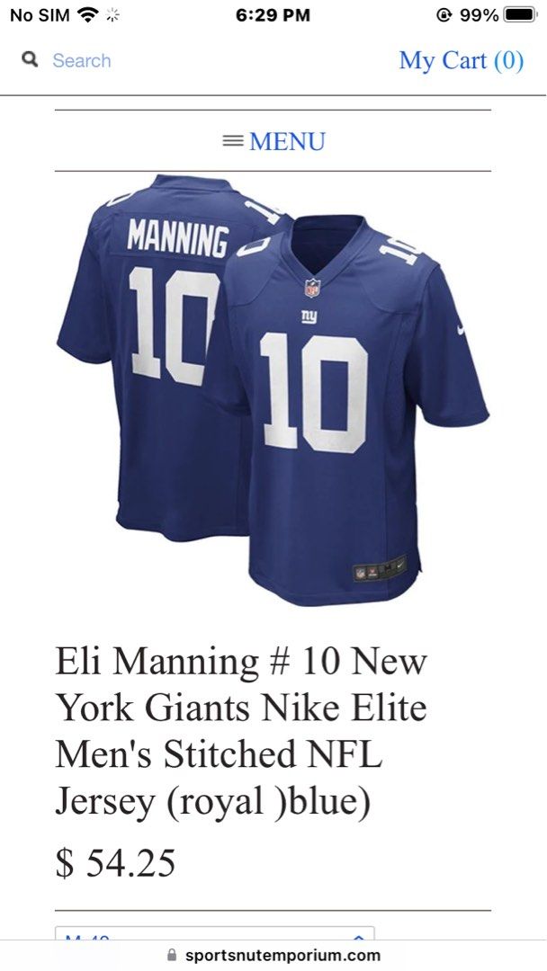 Eli Manning # 10 New York Giants Nike Elite Men's Stitched NFL Jersey