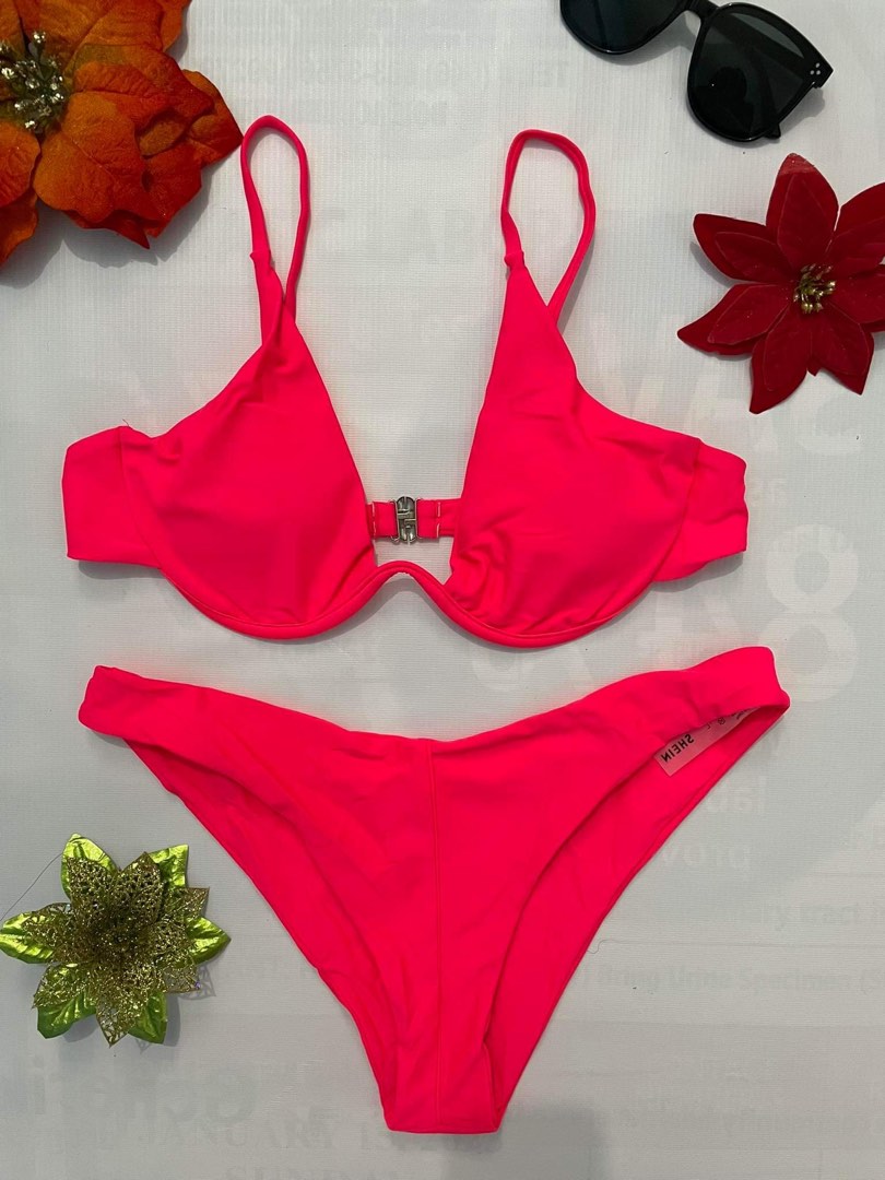 Pink 2 piece shein swimsuit, Women's Fashion, Swimwear, Bikinis & Swimsuits on Carousell