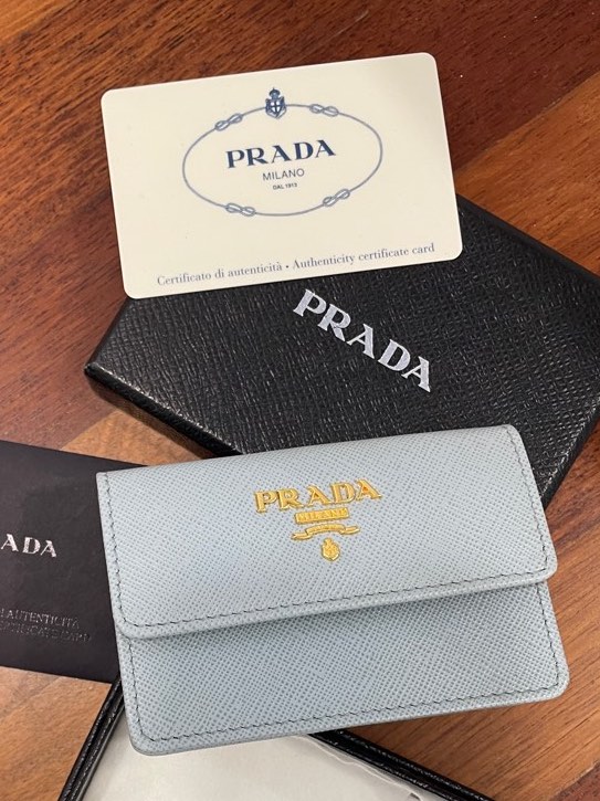 Logo Plaque Card Holder in Silver Prada