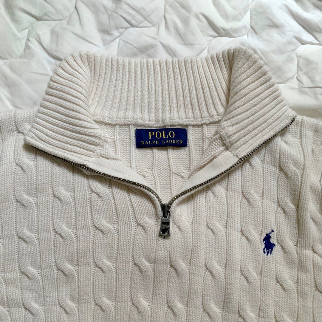 Ralph Lauren Cable Knit Quarter Zip in White Old Money Aesthetic on ...