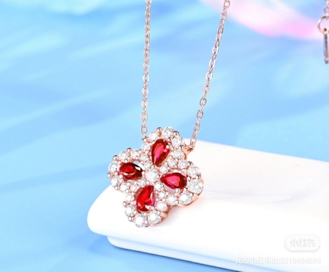 Ruby Necklace with rose gold plated silver S925 Women s Fashion