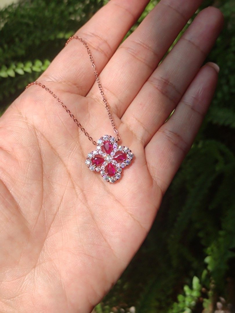 Ruby Necklace with rose gold plated silver S925 Women s Fashion