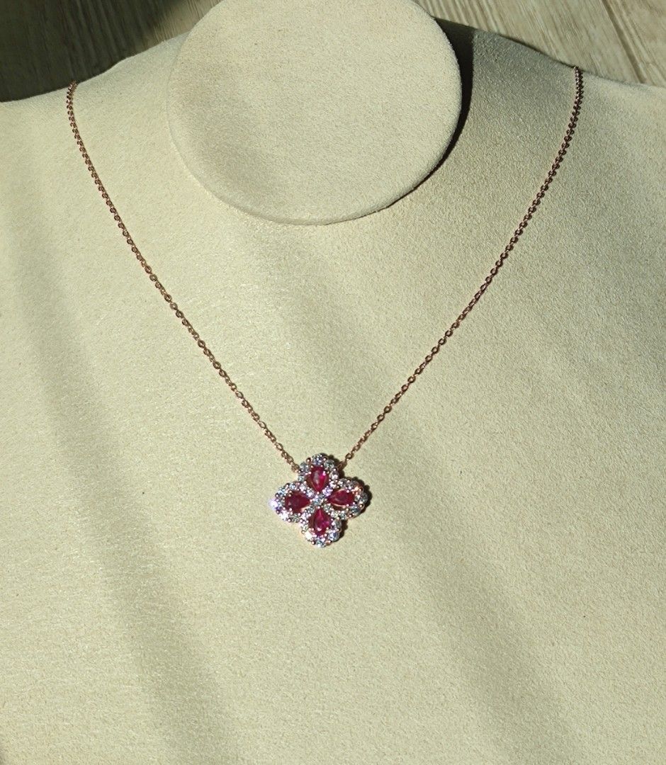 Ruby Necklace with rose gold plated silver S925 Women s Fashion