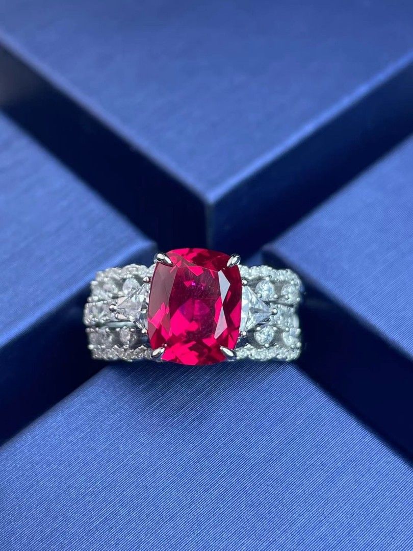 Ruby ring with 18K white gold plated silver S925 stacking rings