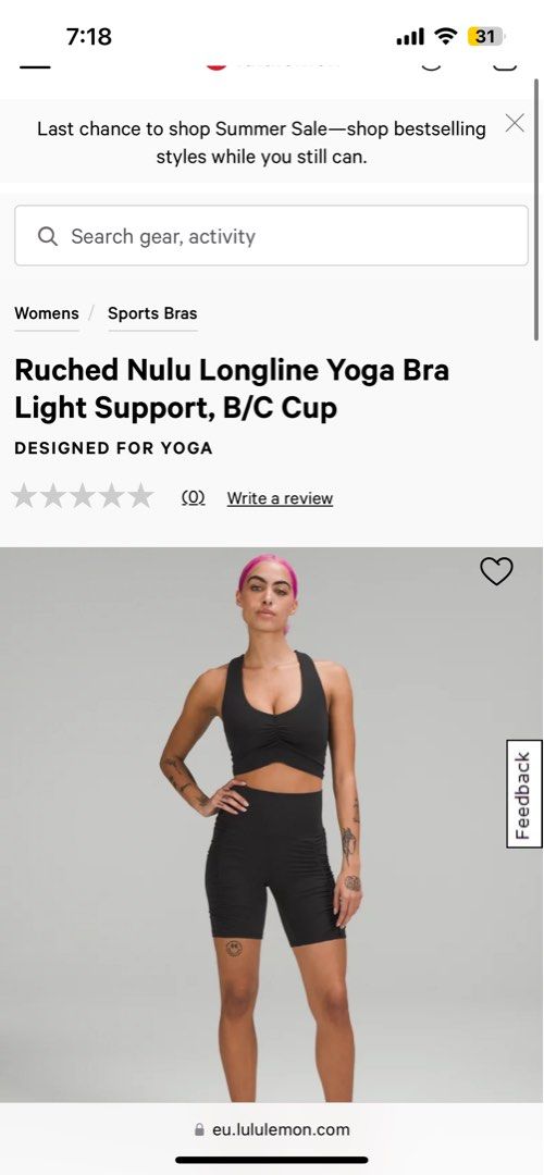 Lululemon Ruched Nulu Longline Yoga Bra *Light Support, B/C Cup