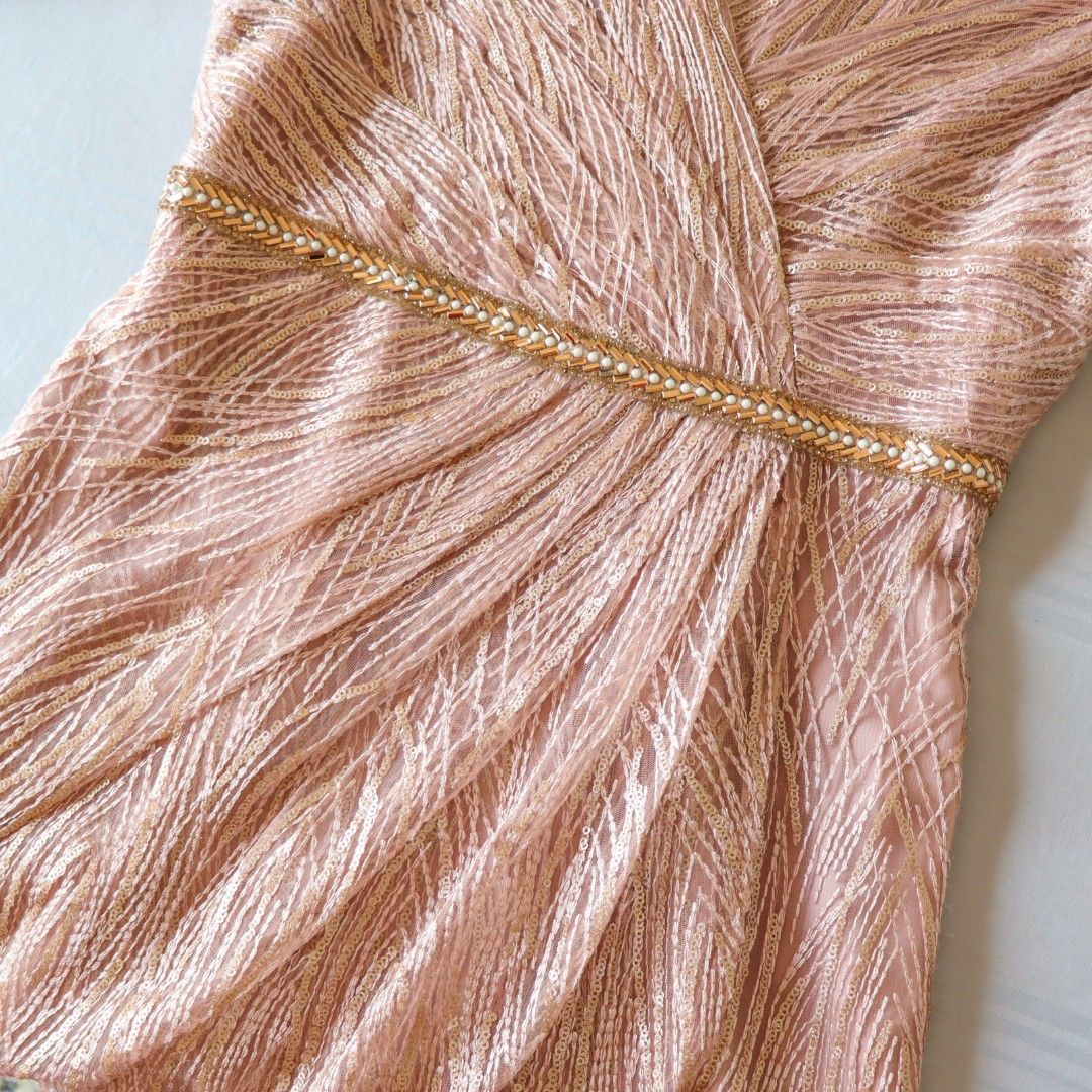 Blush pink sequin lace maxi dress hot sale