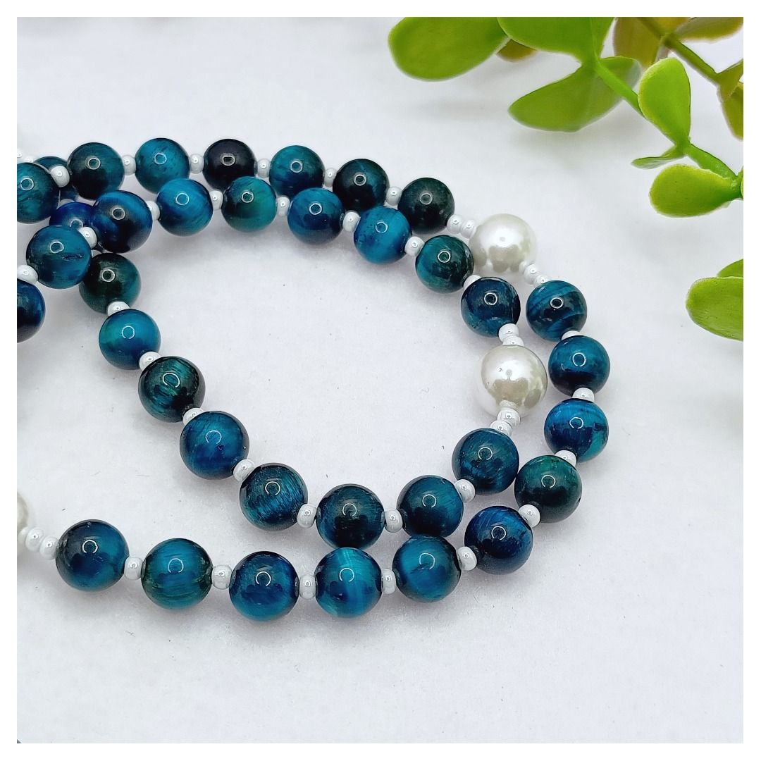Saint Teresa of Calcutta Rosary with Blue Tiger Eye, White Pearl, St ...