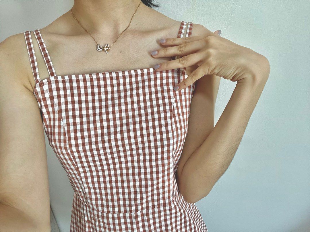 Gingham strappy clearance dress