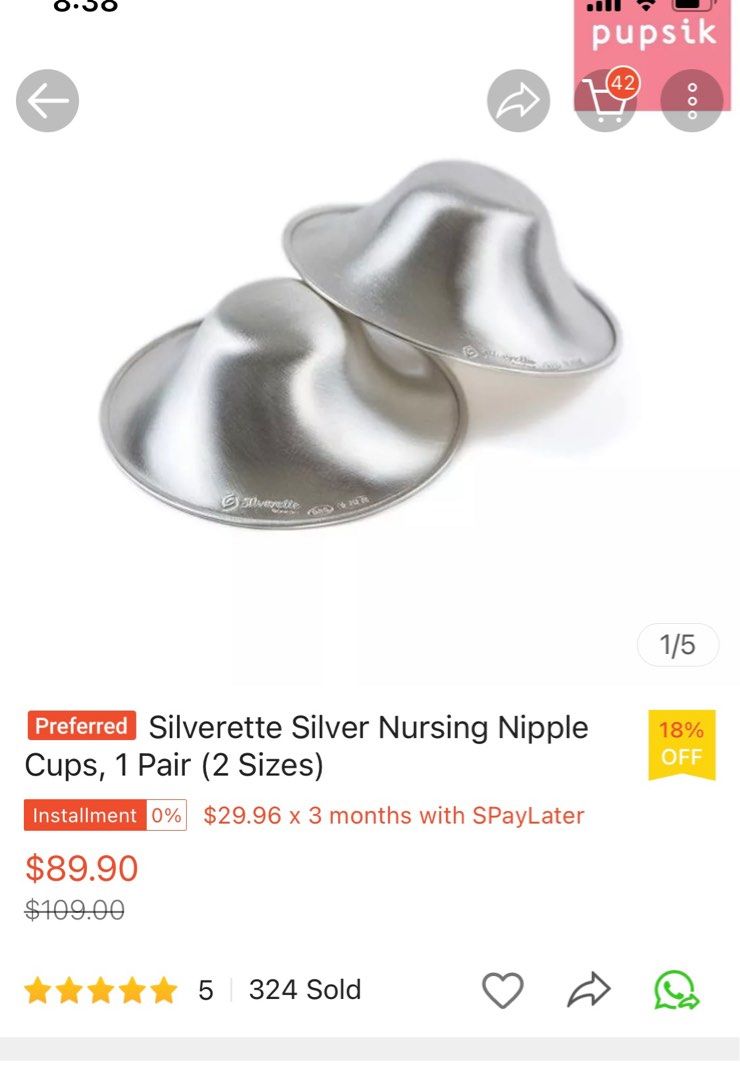 Silverette Silver Nursing Nipple Cups - Regular (1 pair)