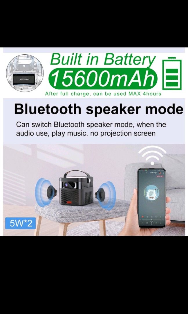 Smart projector (Category: Projectors) located in Singapore. Submitted by acemalice (Listing ID 1240102221, Image 4). Description: *Smart Mini 4K Projector *Portable DLP 3D *Android WiFi LED Full HD *Link to Smartphone, laptop, *Cinema Classroom *Home Theater Office *Business & Outdoor Wireless RFS : Lucky draw price.