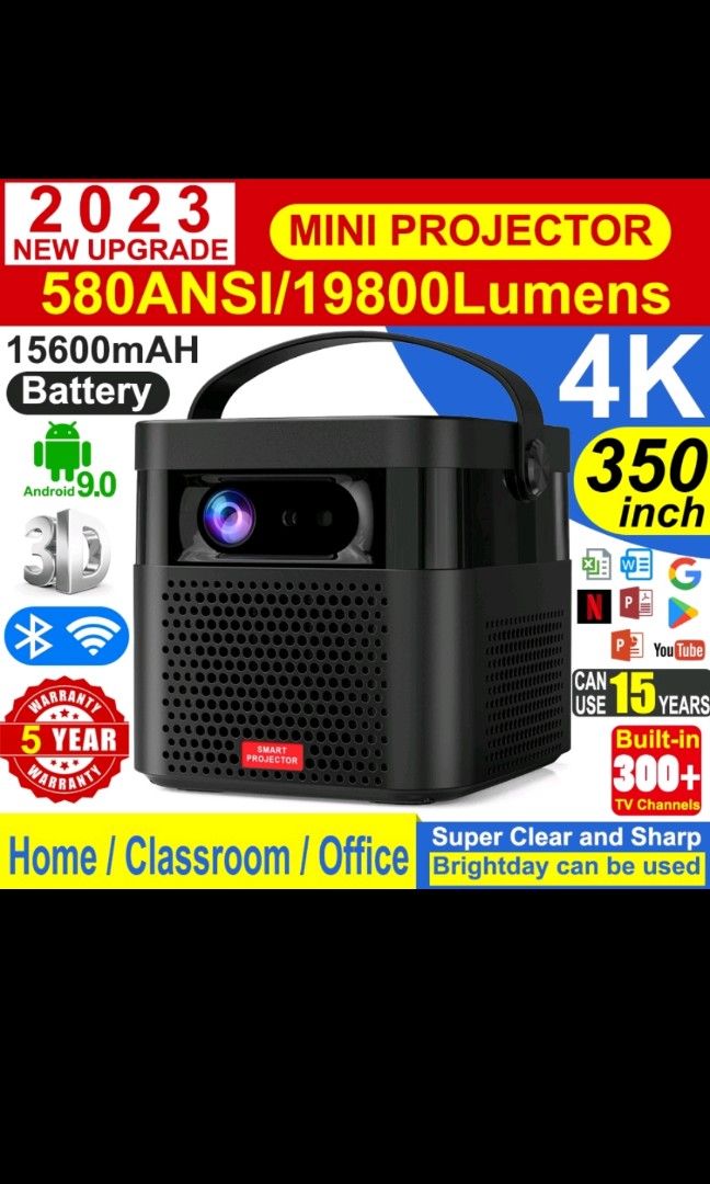 Smart projector (Category: Projectors) located in Singapore. Submitted by acemalice (Listing ID 1240102221, Image 1). Description: *Smart Mini 4K Projector *Portable DLP 3D *Android WiFi LED Full HD *Link to Smartphone, laptop, *Cinema Classroom *Home Theater Office *Business & Outdoor Wireless RFS : Lucky draw price.