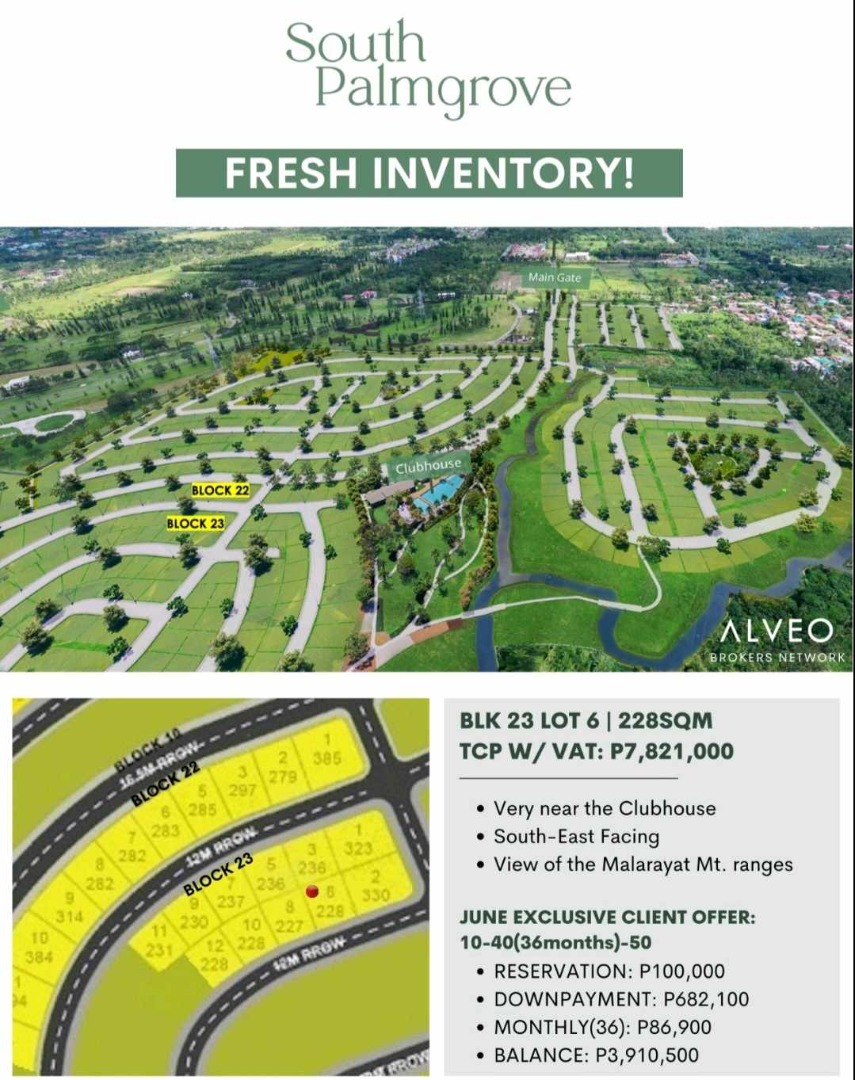 South Palmgrove residential lot for sale 228sqm in Lipa Batangas by