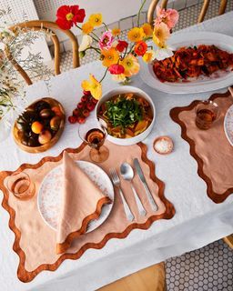 Terracotta & Rust 100% French Flax Linen Scalloped Placemats (Set of Four)