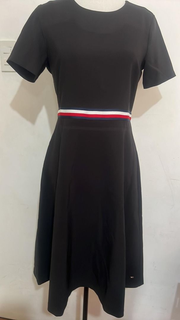 TOMMY HILFIGER Adaptive Stripe Logo Dress In Black Sable Size 6 Or