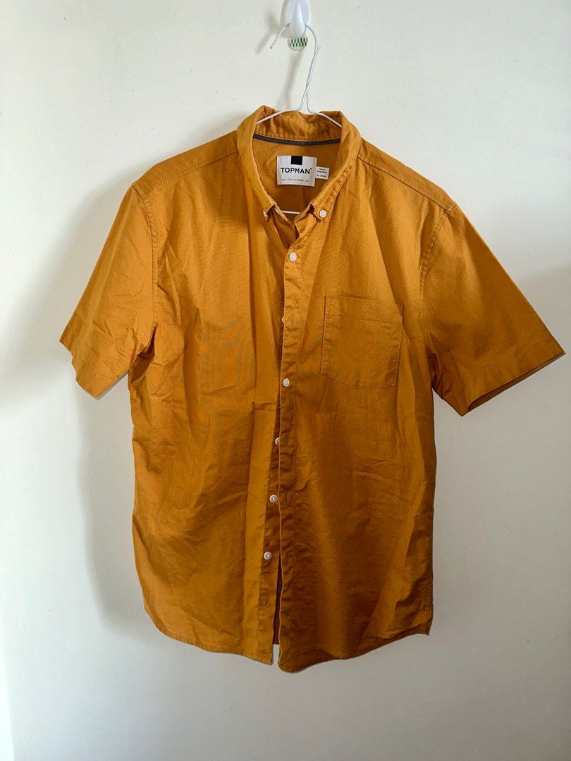 mens mustard yellow button up shirt
