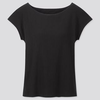 Uniqlo Black French Sleeve Ribbed Bra Top