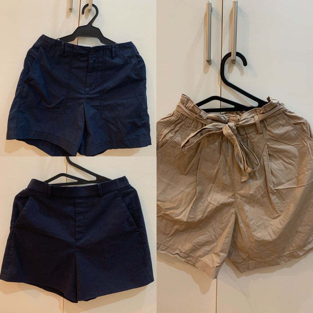 Uniqlo navy paper bag shorts  Blue shorts outfit, Uniqlo shorts, Belted  shorts outfits