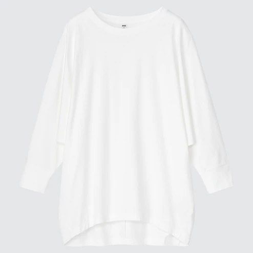 Uniqlo Smooth Cotton Dolman 3/4 Sleeve T- Shirt White