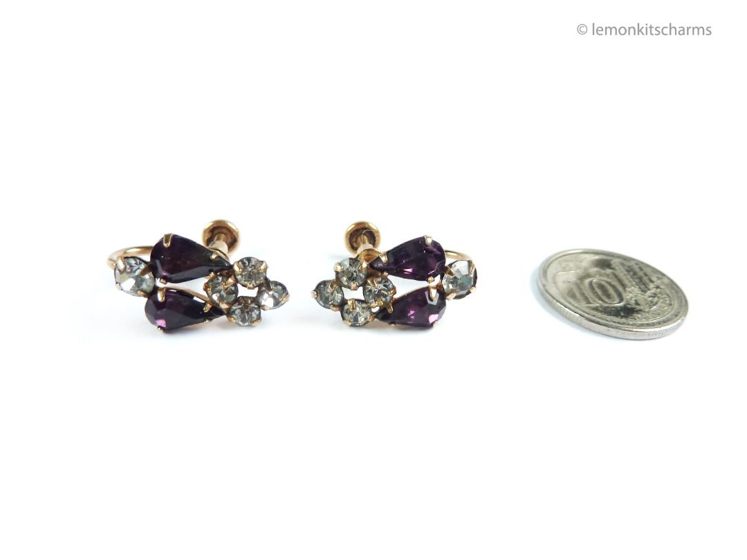 Purple rhinestone earrings on sale