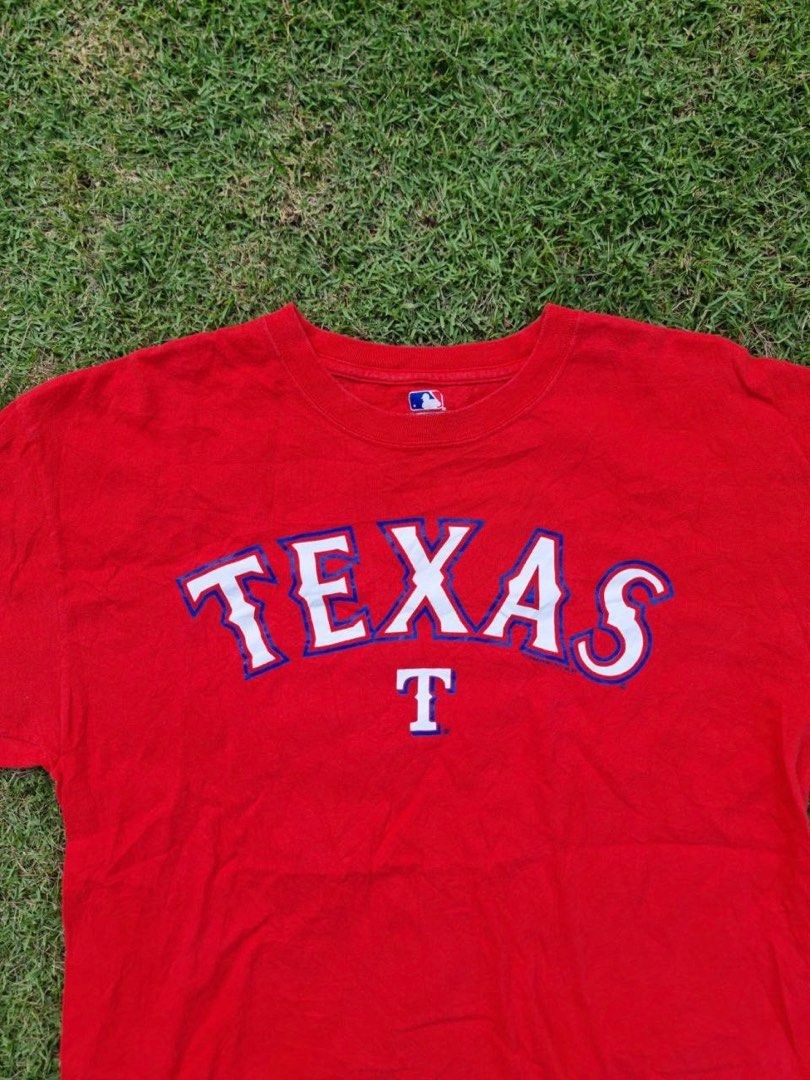 Vintage Thrift Texas Rangers Baseball Pinstriped Tee, White, Large