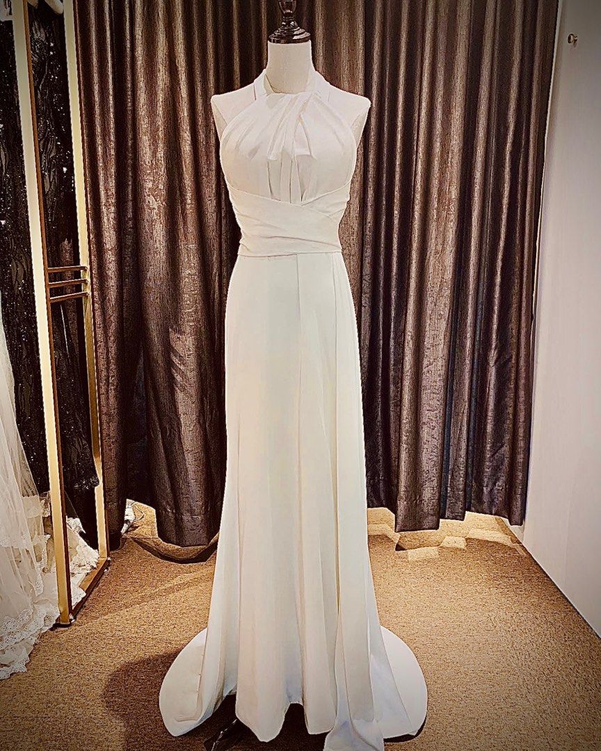White Satin Halter Wedding Dress WT1049 Women s Fashion Dresses