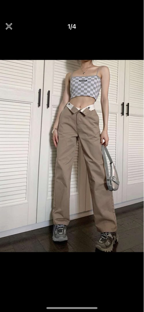 wide leg khaki pants, Women's Fashion, Bottoms, Jeans & Leggings on ...