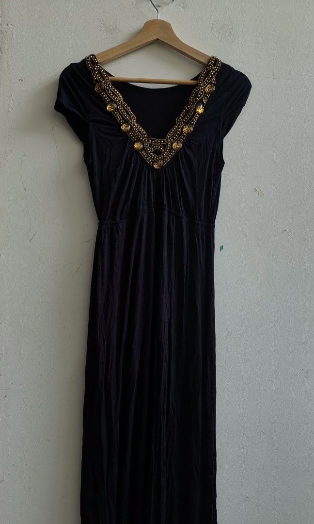 Women Fashion Short Sleeve Dark Blue Bling Bling Design Maxi Dress