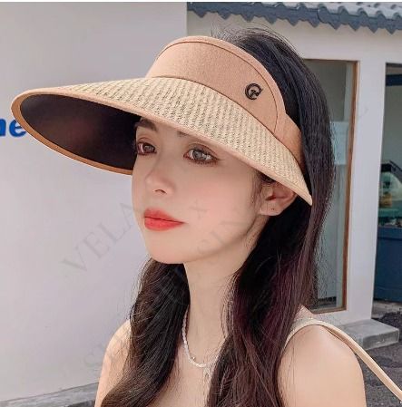 Women's Straw Visor UV Protection Sun Hat Wide Brim Korean Style