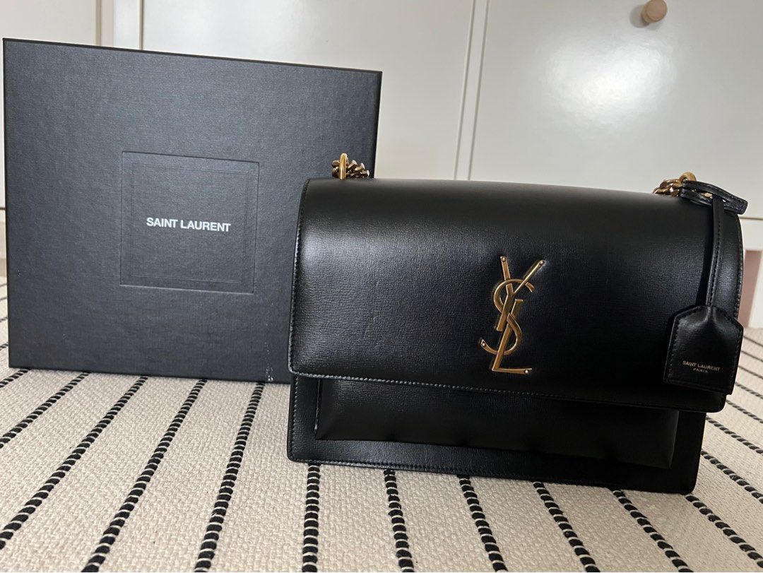 Saint Laurent - Authenticated Sunset Clutch Bag - Leather Black for Women, Good Condition