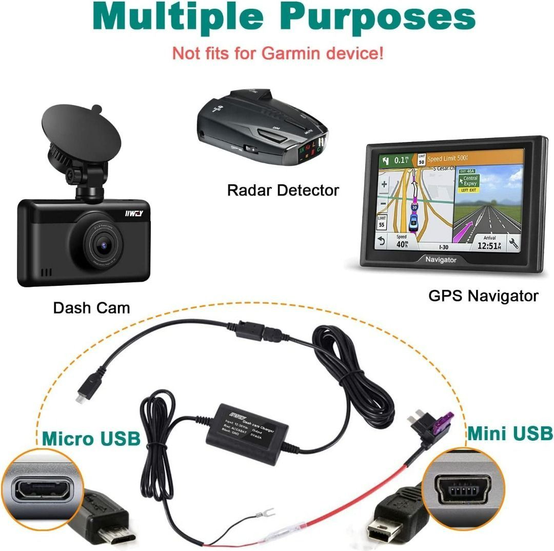 1359) IIWEY DASH CAM HARDWIRE KIT, 4 METER DASHBOARD CAMERA CAR CHARGER