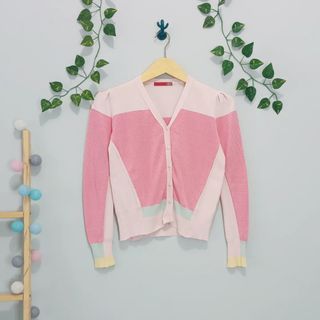 ‼️ HARGA NETT‼️ Rainbow Crop Cardigan Knit Rajut Halus Lembut Adem Premium Baju Hangat Musim Hujan Colorblock Colorful Rainbow  Pelangi Pink Pastel 🩷