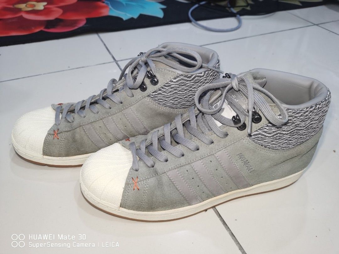 Adidas Pro Model BT Charcoal Grey White Hi Cut Trainer Shoes 8.5UK