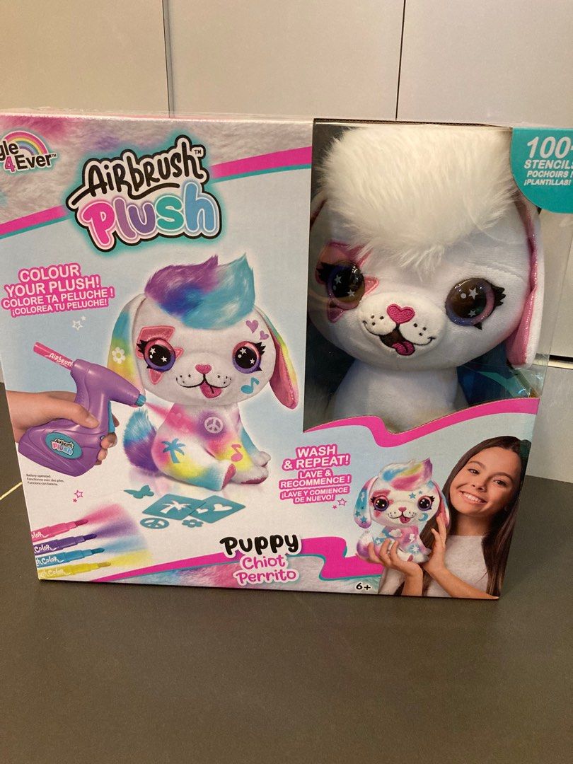Kit Aérographe Pour Peluche Chiot - 4 Stylos Craie Lavable + 100 Pochoirs - Enfant 6 Ans Et Plus