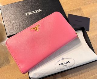 Prada Geranio Pink Vitello Move Leather Gold Small Zip Coin Wallet