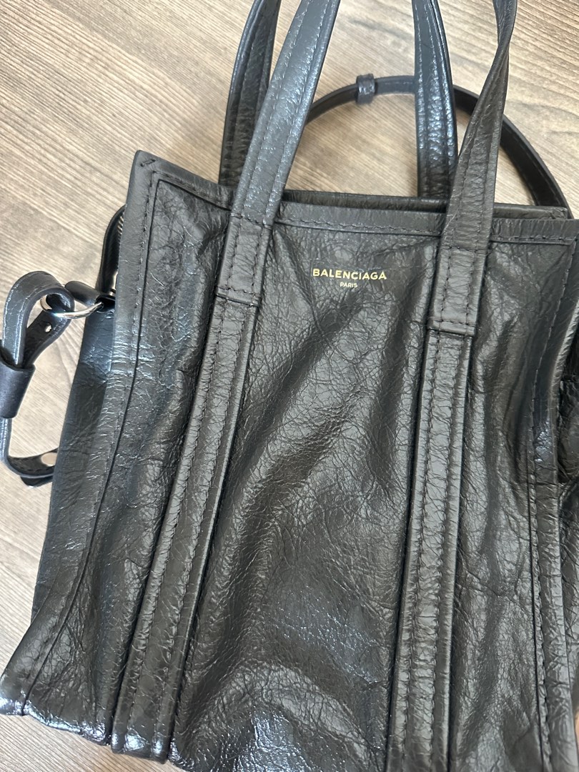 Balenciaga Bazar bag xxs size dark grey crossbody leather tote, 名牌, 手袋及