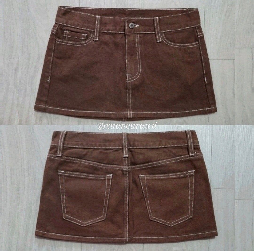 BNWOT] Brandy Melville Malia Mini Skirt brown low waisted rise short denim  button zipper y2k, Women's Fashion, Bottoms, Skirts on Carousell