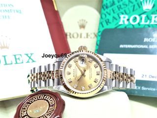 (CERT/BOX/RSC Serviced) ROLEX Datejust 10 Big Diamonds Champagne dial 69173 - Mint!