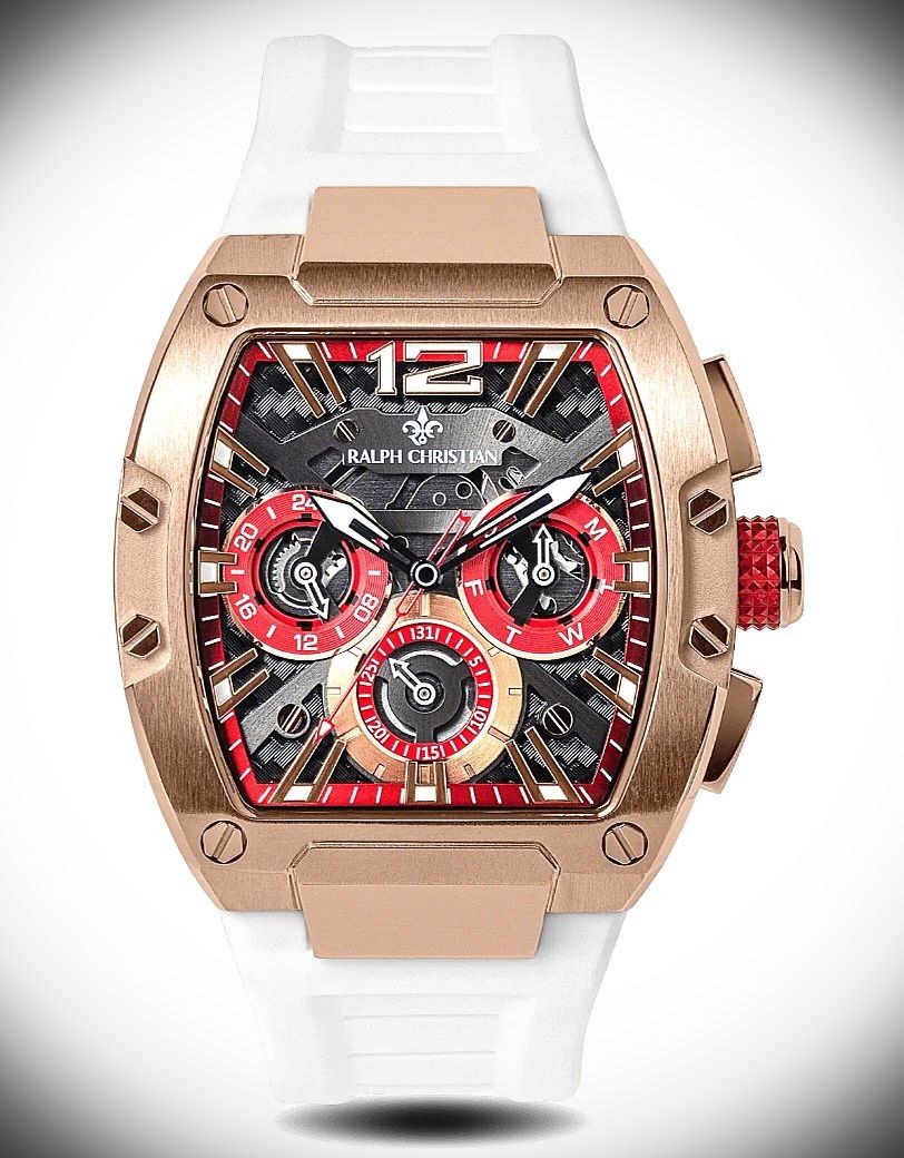 Red and store white watch