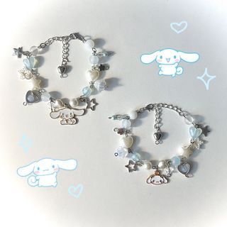 Cinnamoroll Inspired Themed Beaded Wire Jewelry Bracelet Pastel Blue White
