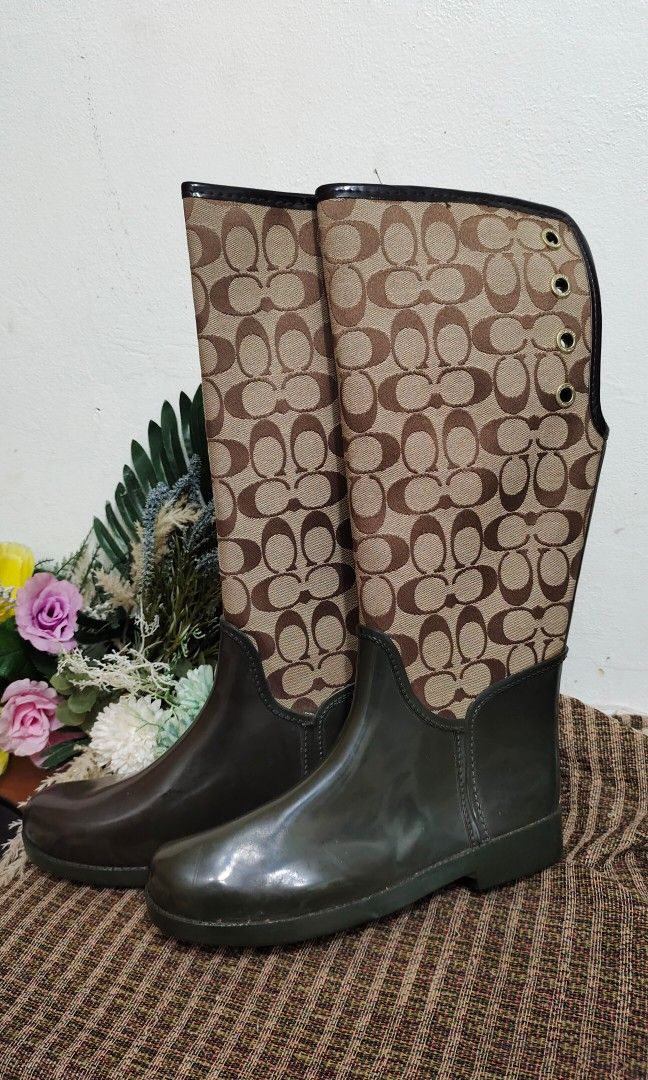 Coach rain boots brown discount
