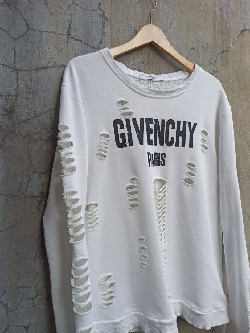 Crewneck Givenchy Distressed Fesyen Pria Pakaian Atasan di