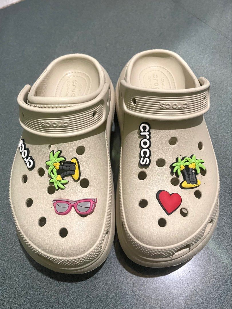 Crocs Beige Classic Crush Clog, Women's Fashion, Footwear, Slippers and ...