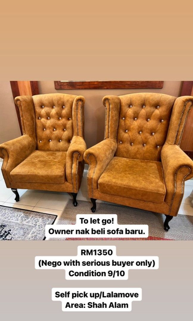 Customised sofa (Category: Sofas) located in Shah Alam. Submitted by hrzmm (Listing ID 1235356413, Image 1). Description: Customised sofa to letgo. Material macam baldu lembut. Condition 9.5/10 ‼️‼️RM900 UNTUK 2 BIJI SOFA‼️‼️ STRICTLY NO JOY BUYER. Detail on picture. Can arrange lalamove/ selfpickup at Shah alam..