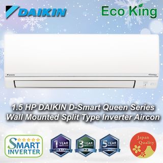 Daikin Split Type Aircon 1.5hp Inverter from D-Smart Queen Series All Voltage Guard