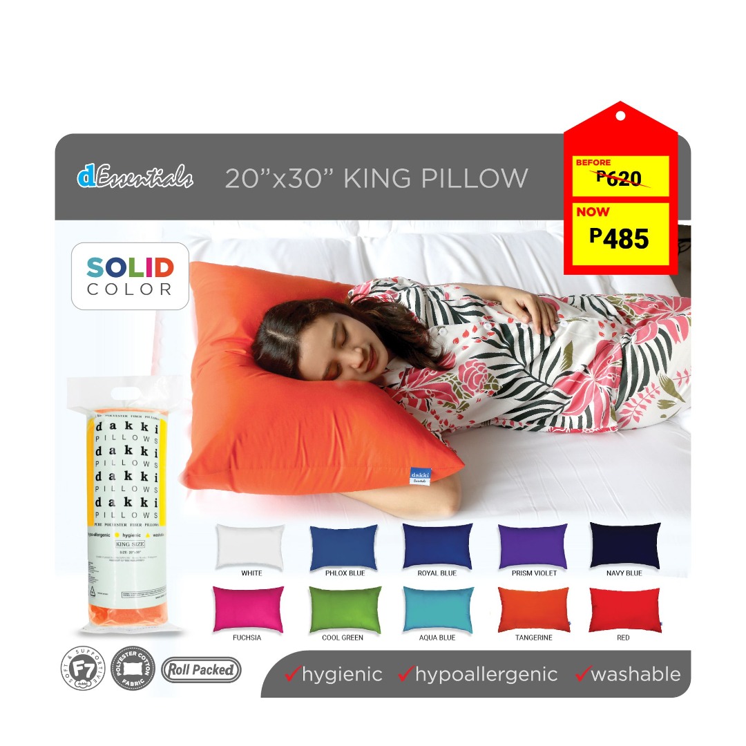 DAKKI ESSENTIALS KING PILLOW 20"x30", Furniture & Home Living, Bedding